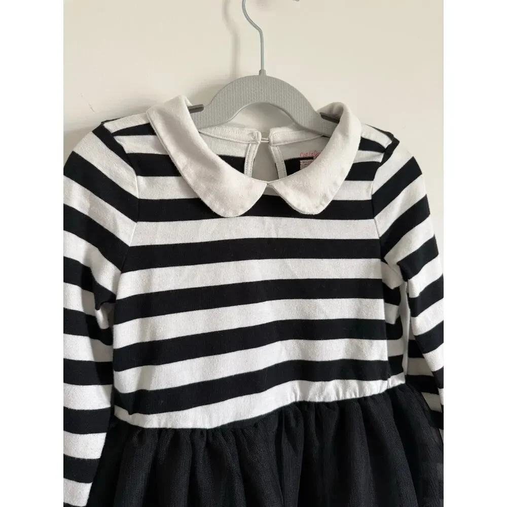 Cat & Jack Black & White Striped Tulle Skirt Dress - XS (4/5)